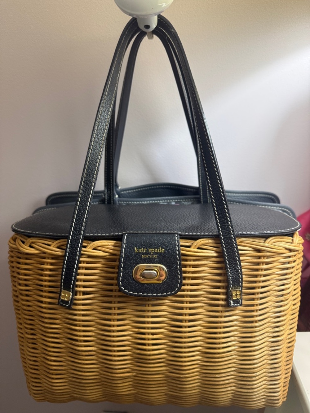 kate spade Black & Tan Purse Tote with Gold Turn-Lock - Picture 2 of 7